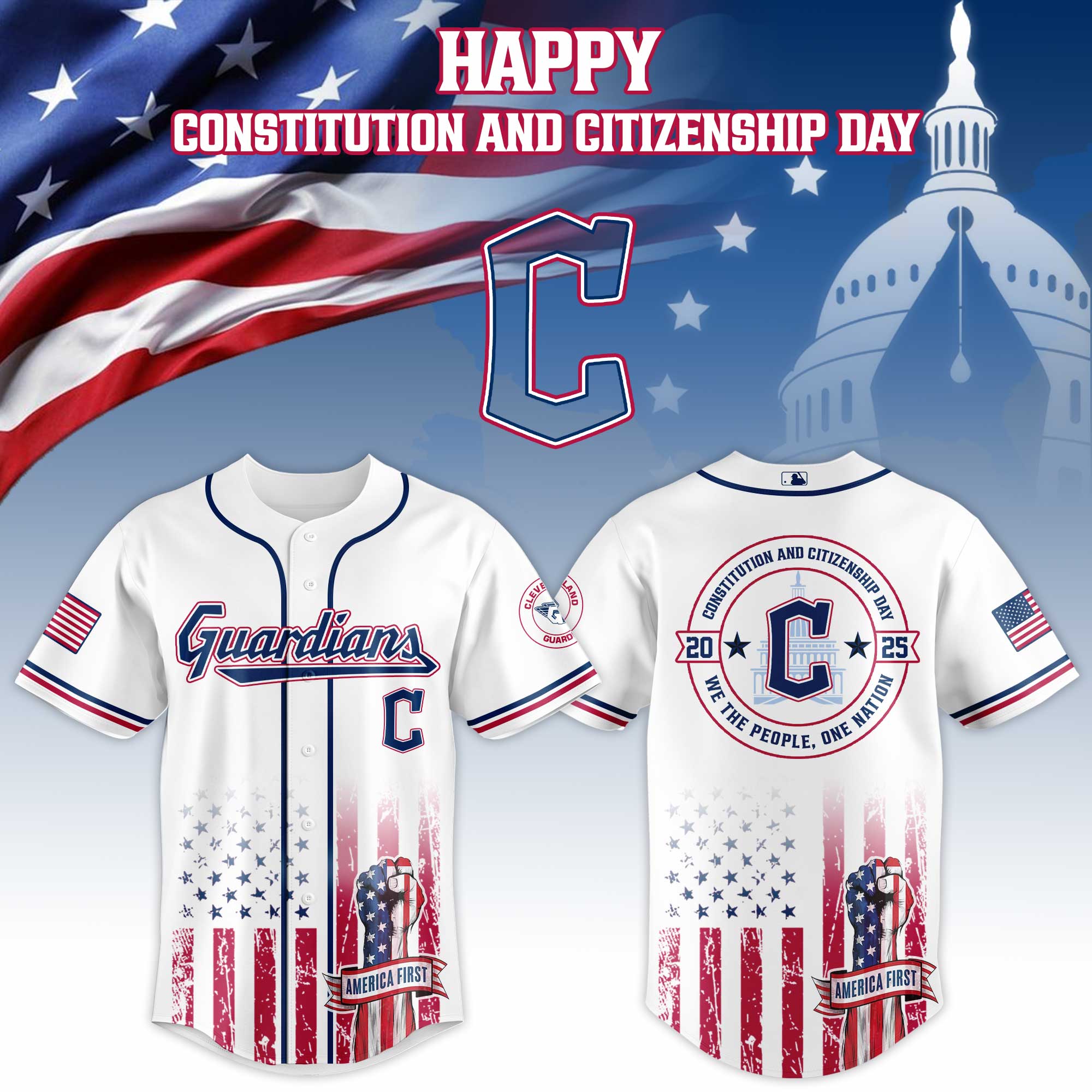 Cleveland Guardians Mlb X Usa Happy Constitution And Citizenship Day Baseball Jersey