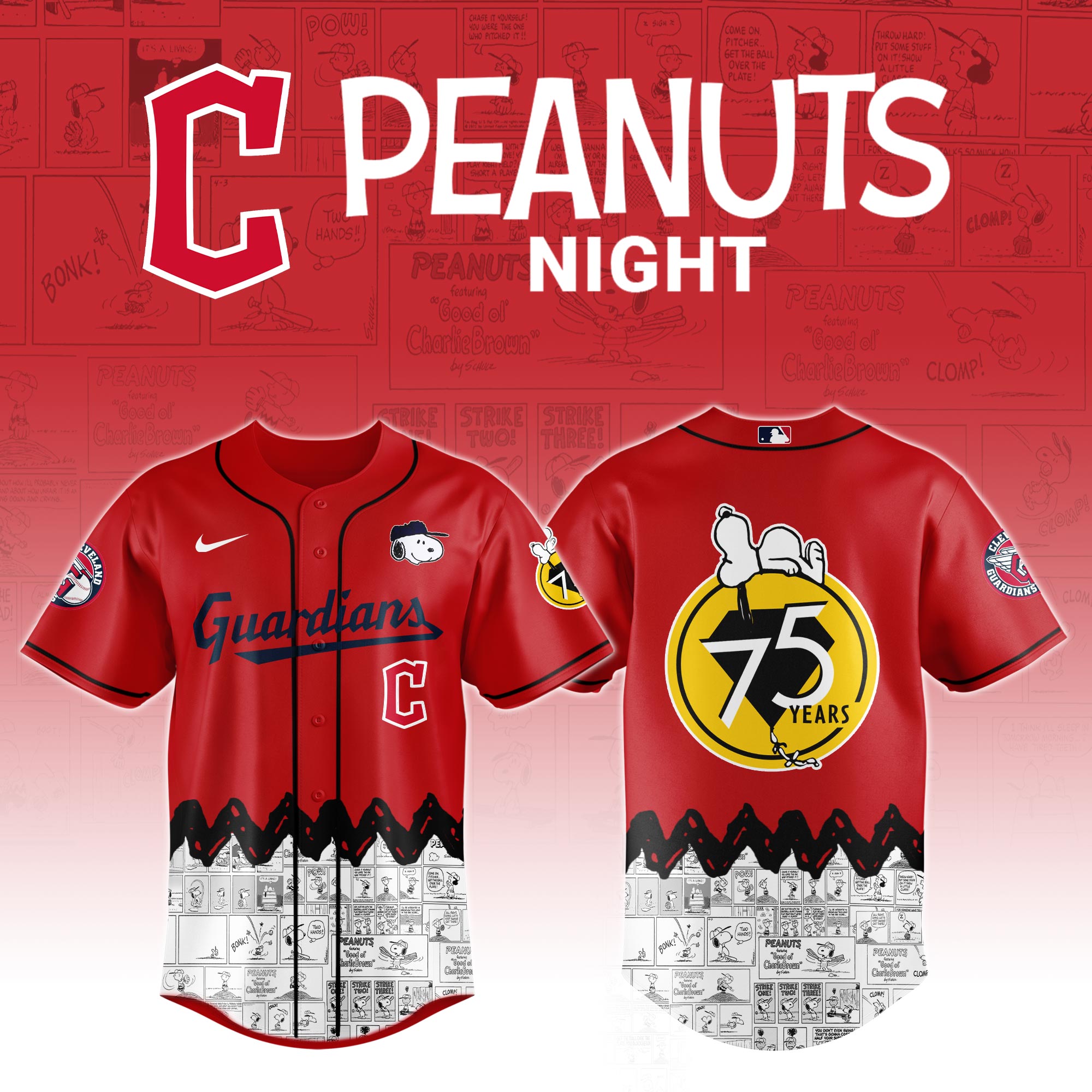 Cleveland Guardians X Peanuts Night Jersey 2025