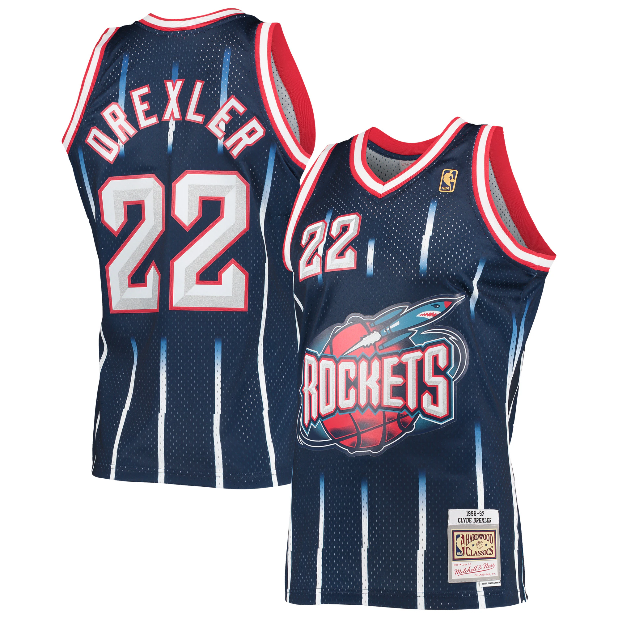 Clyde Drexler Houston Rockets Mitchell & Ness 1996-97 Hardwood Classics Swingman Basketball Jersey - Navy