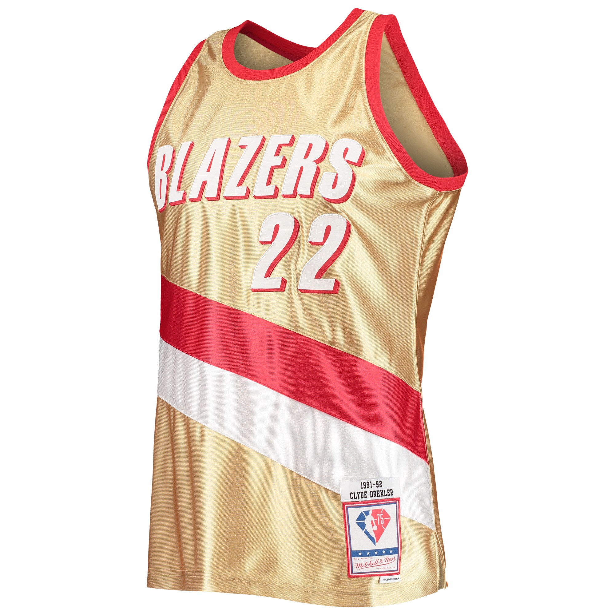 Alternative view of Clyde Drexler Portland Trail Blazers Mitchell & Ness 75th Anniversary 1991/92 Hardwood Classics Swingman Basketball Jersey - Gold
