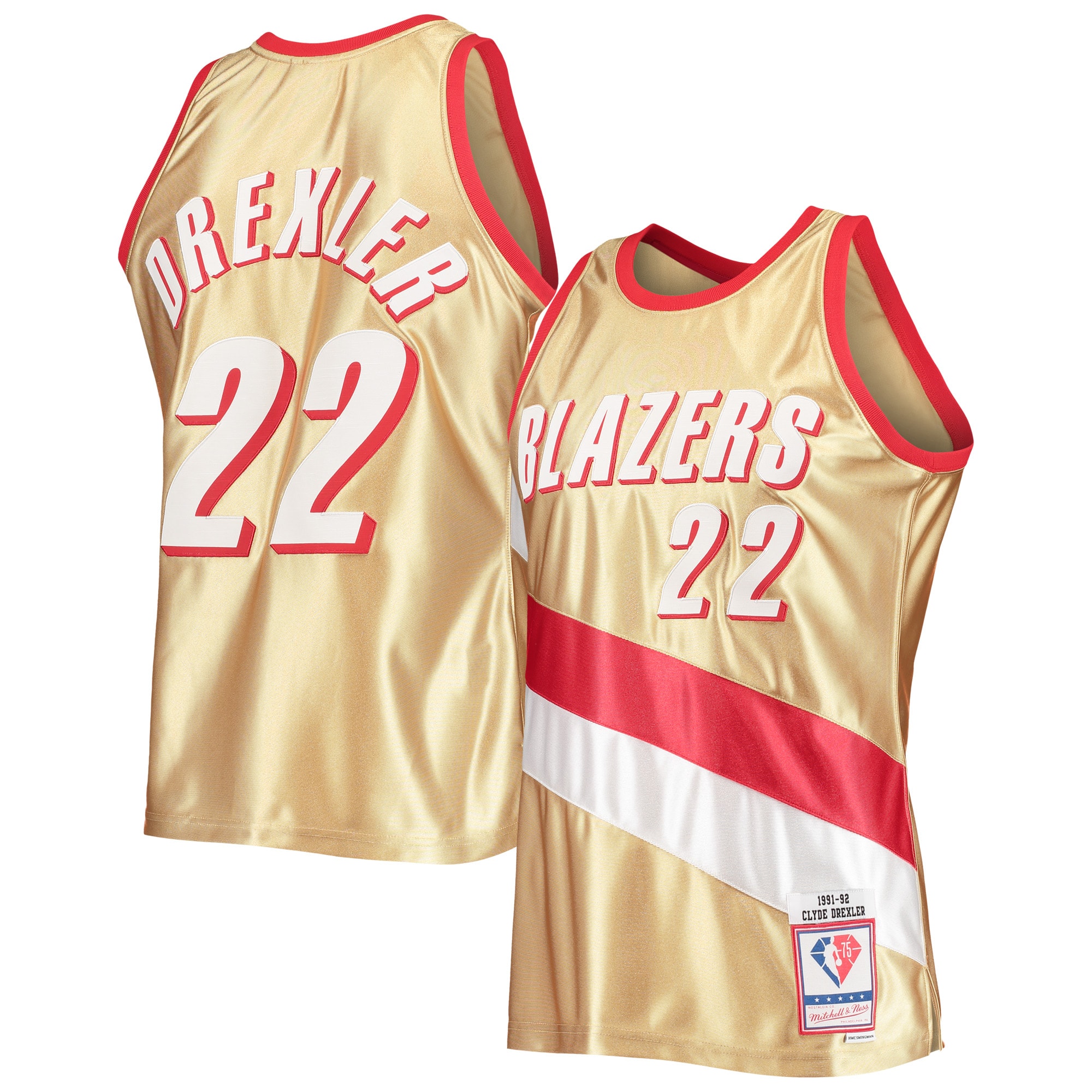 Clyde Drexler Portland Trail Blazers Mitchell & Ness 75th Anniversary 1991/92 Hardwood Classics Swingman Basketball Jersey - Gold