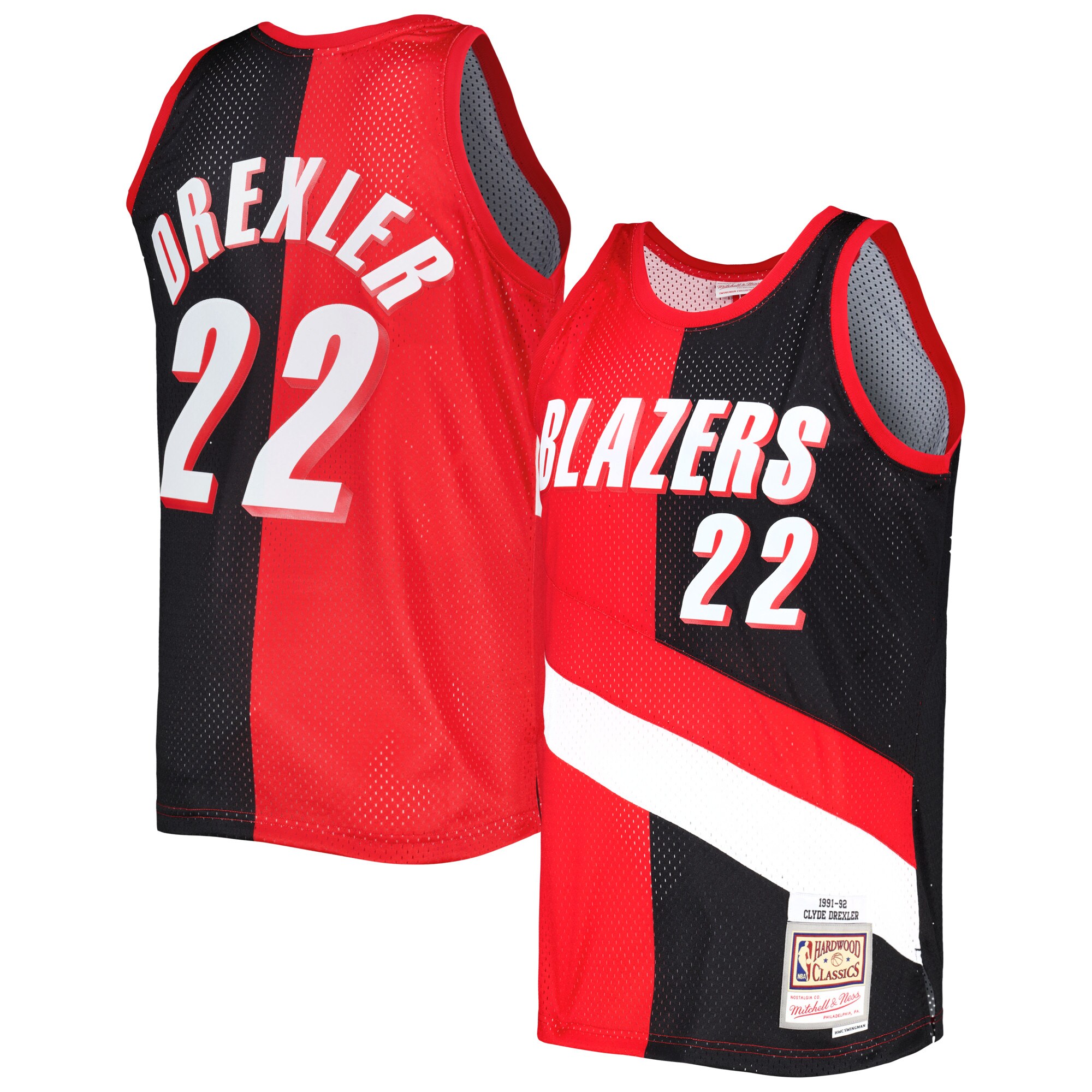 Clyde Drexler Portland Trail Blazers Mitchell & Ness Hardwood Classics 1991/92 Split Swingman Basketball Jersey - Red/black