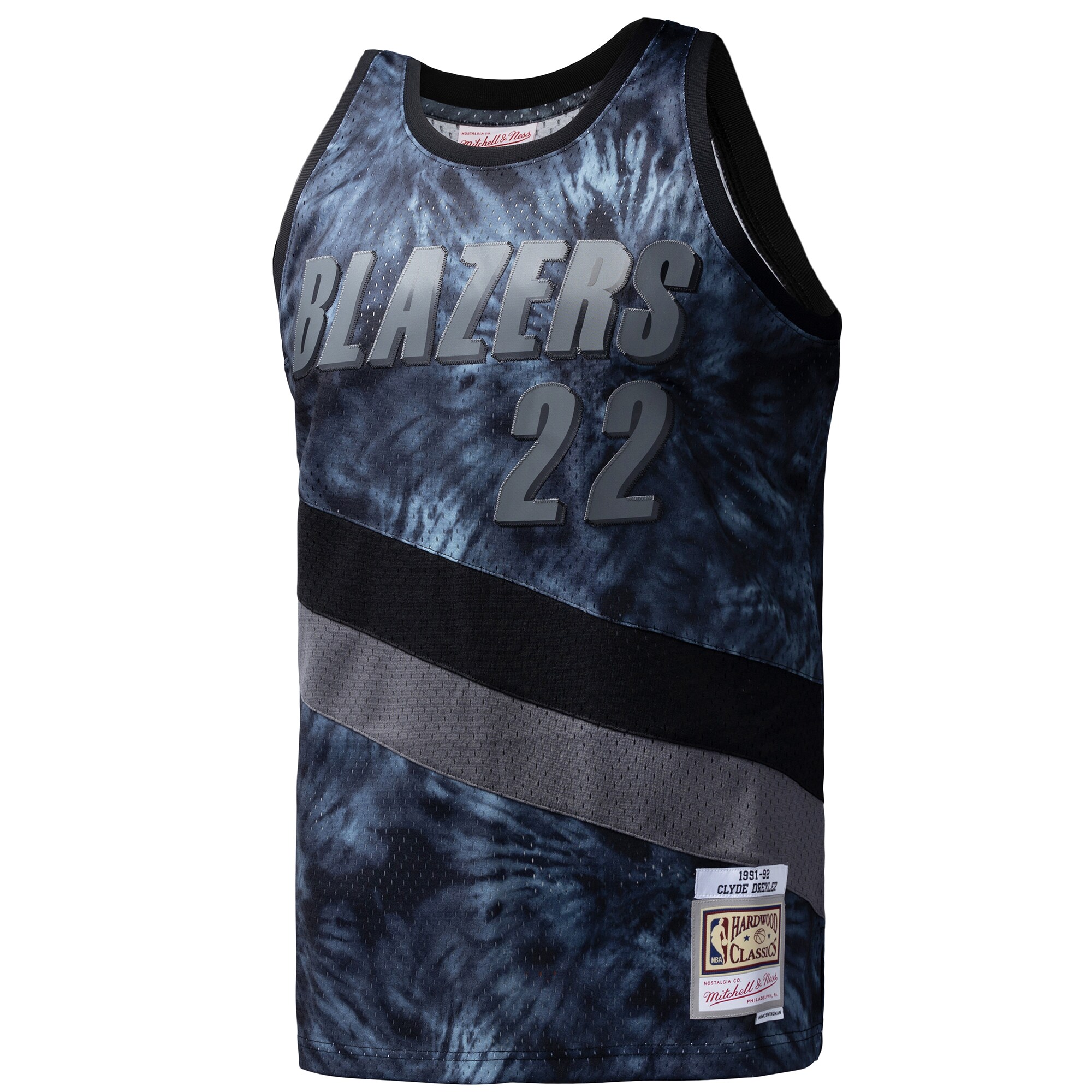 Alternative view of Clyde Drexler Portland Trail Blazers Mitchell & Ness Hardwood Classics 1991/92 Tie-dye Swingman Basketball Jersey - Black
