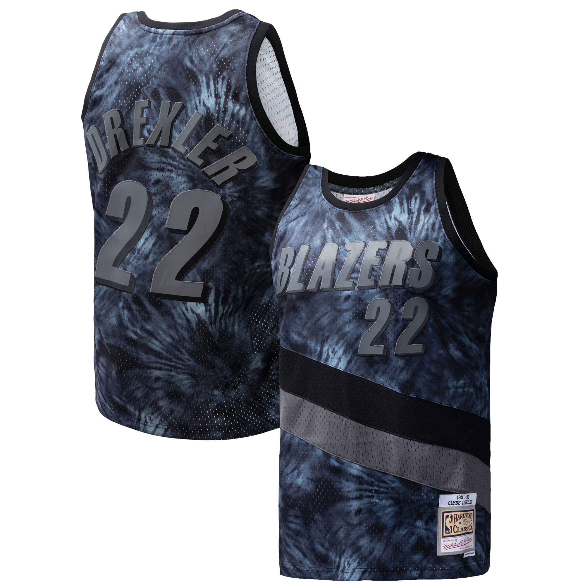 Clyde Drexler Portland Trail Blazers Mitchell & Ness Hardwood Classics 1991/92 Tie-dye Swingman Basketball Jersey - Black