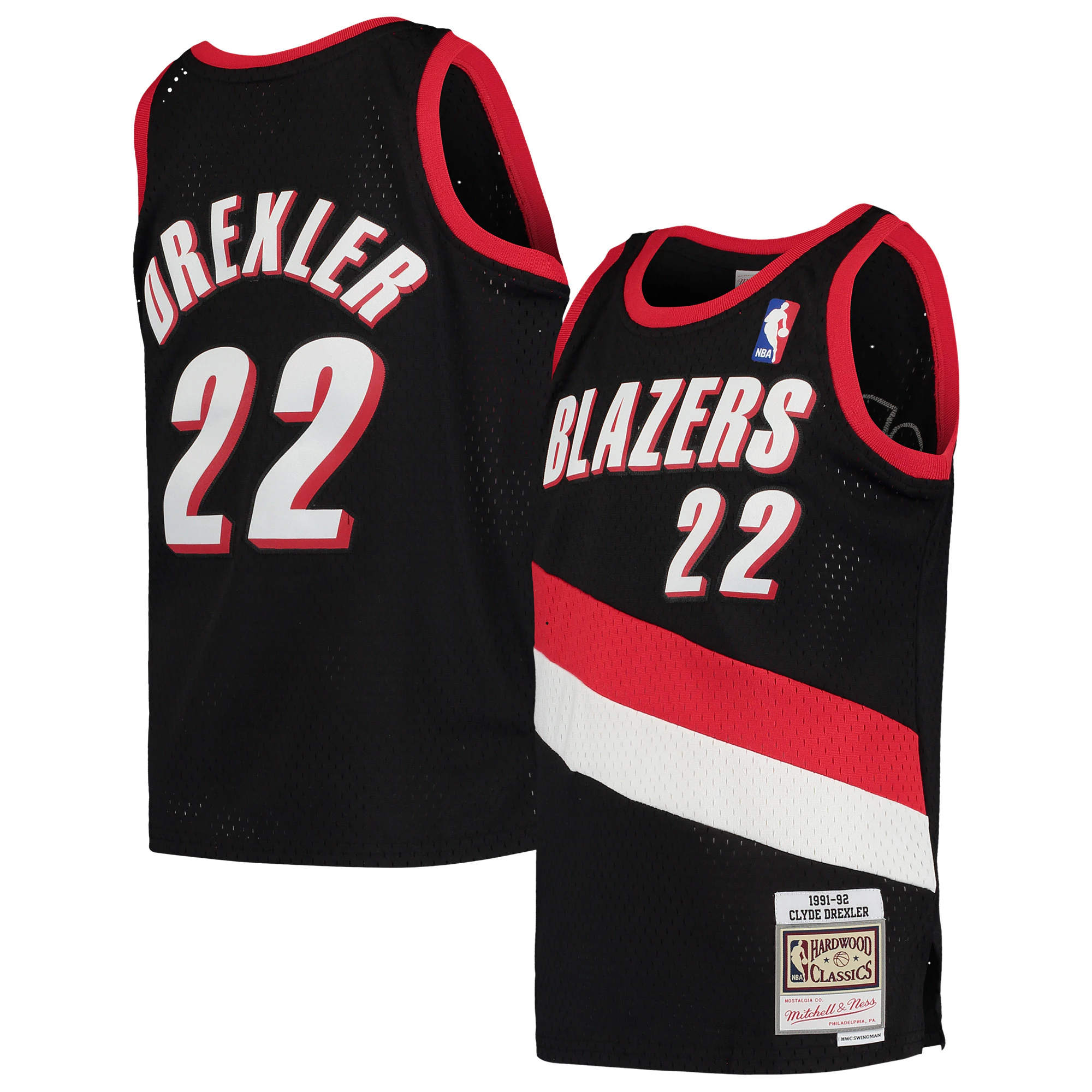 Clyde Drexler Portland Trail Blazers Mitchell & Ness Youth 1991-92 Hardwood Classics Swingman Basketball Jersey – Black