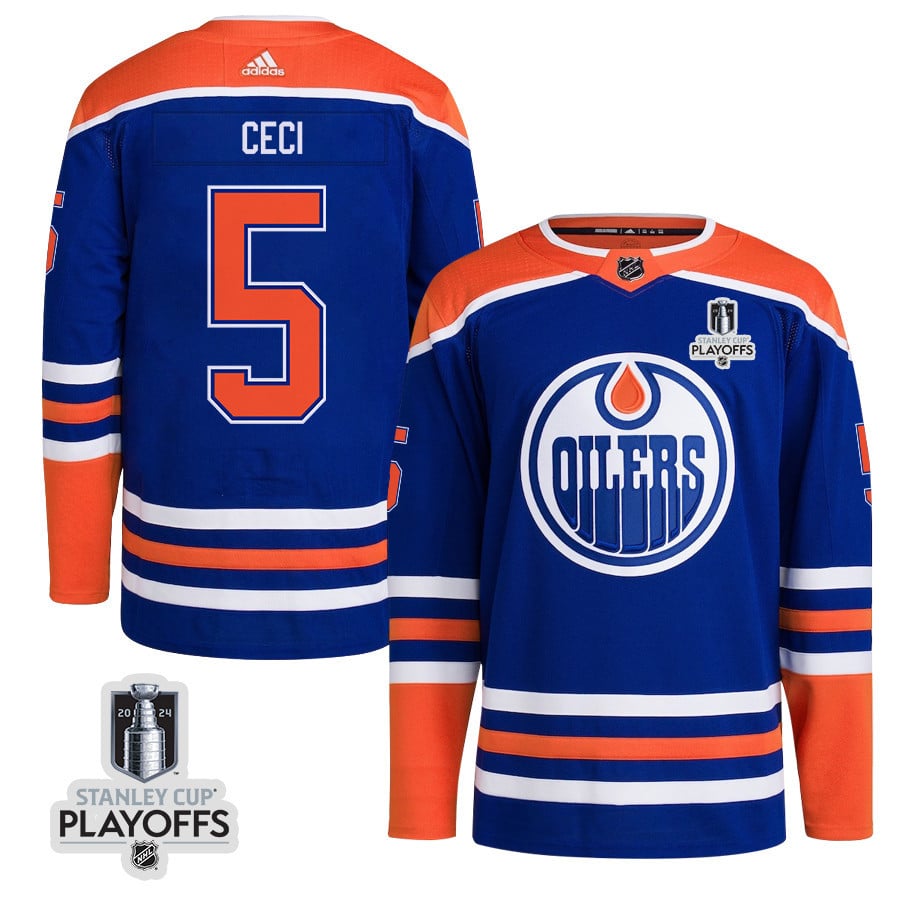 Cody Ceci 5 Edmonton Oilers 2024 NHL Playoffs Patch Home Hockey Jersey - Men - JS300 
