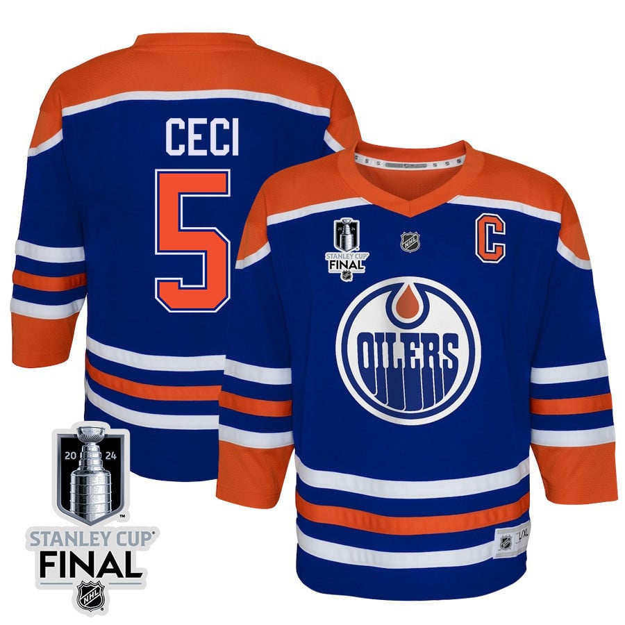 Cody Ceci 5 Edmonton Oilers 2024 STANLEY CUP Final Youth Home Hockey Jersey - Royal - JS227 