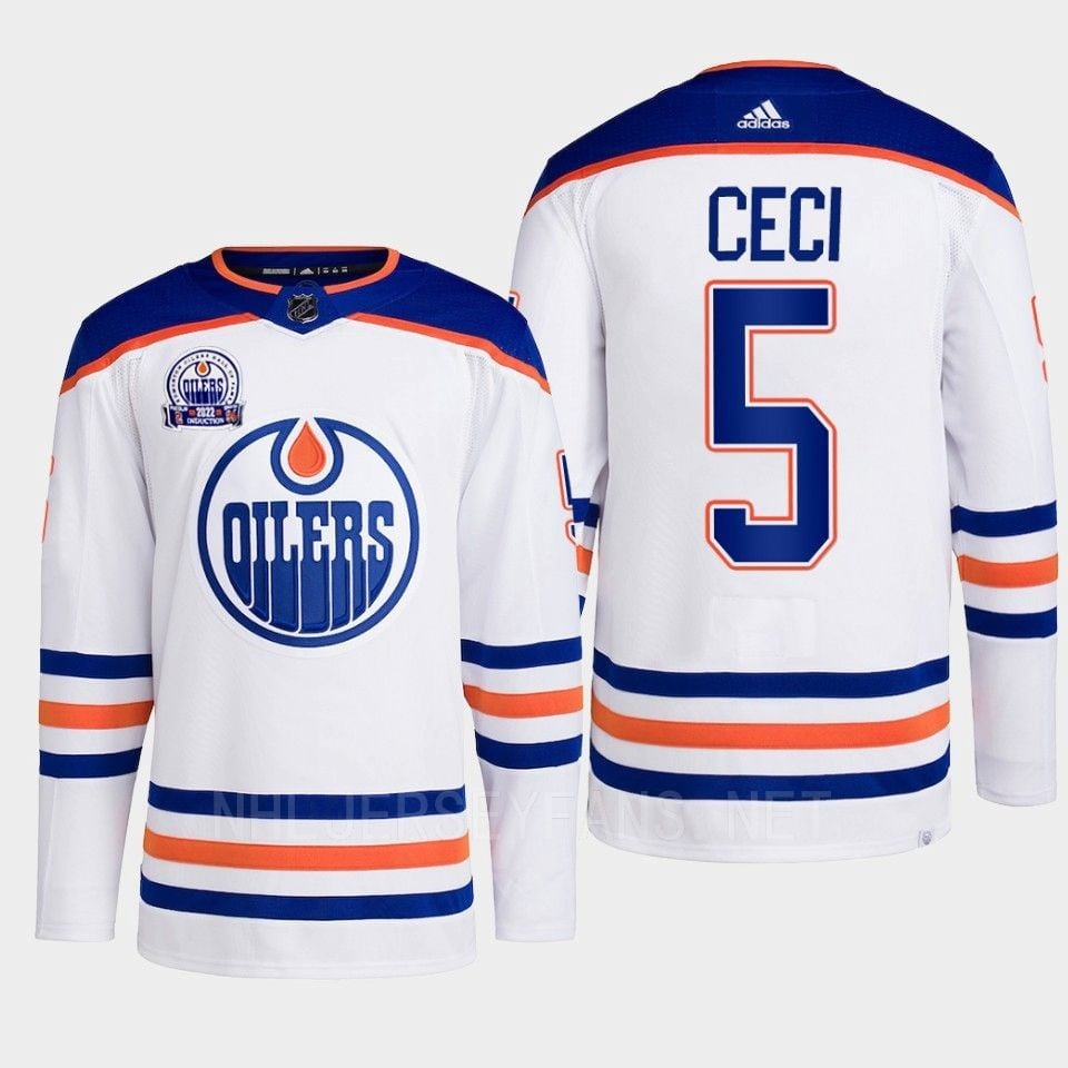 Cody Ceci 5 Edmonton Oilers White Hockey Jersey 2022 Lee Ryan Hall Of Fame Patch Away - JS286 