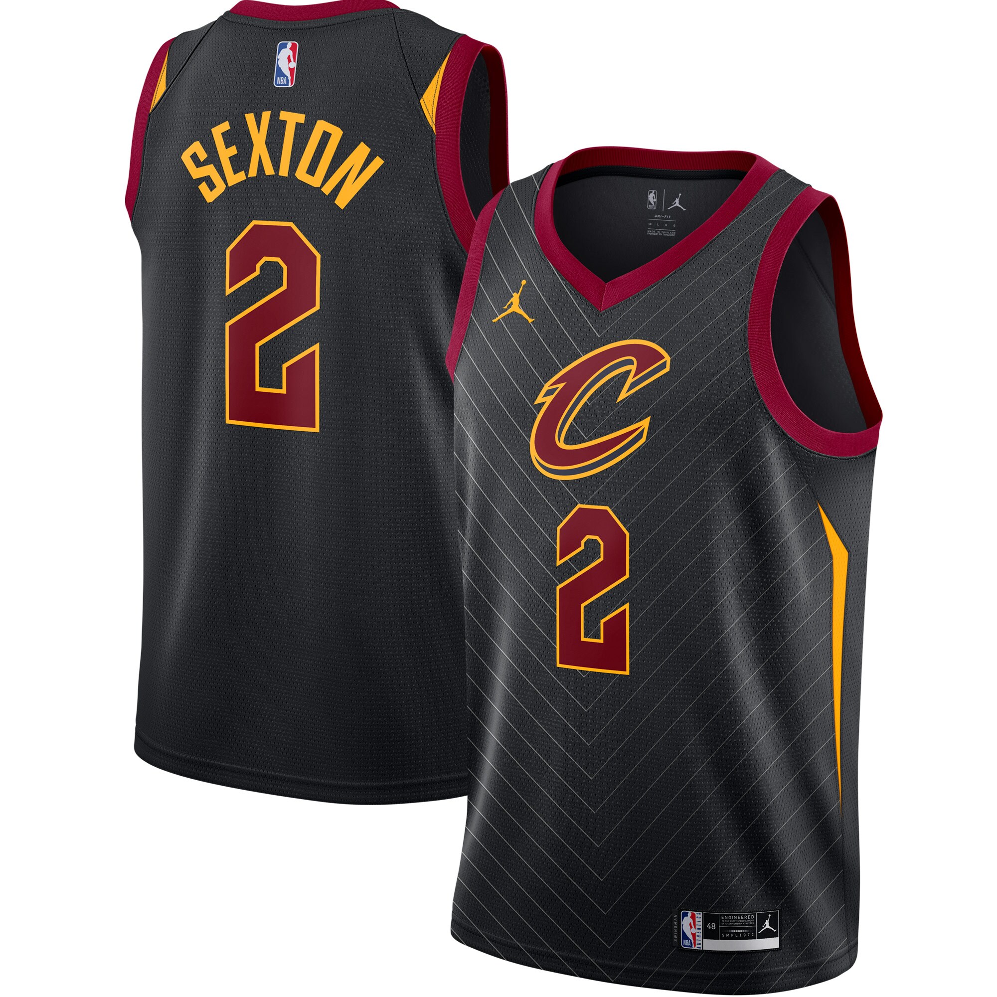 Alternative view of Collin Sexton Cleveland Cavaliers Jordan Brand 2020/21 Swingman Basketball Jersey – Statement Edition – Black