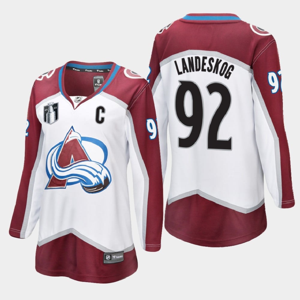 Colorado Avalanche Gabriel Landeskog 92 White 2022 Stanley Cup Final Away Hockey Jersey Women - JS703 