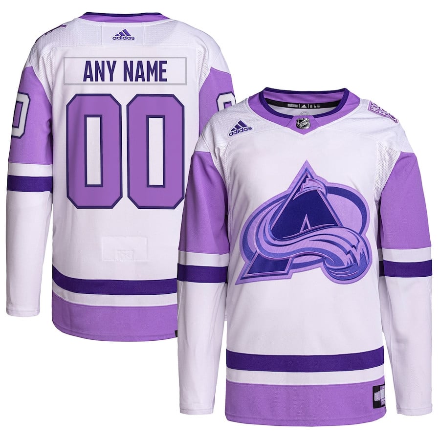 Colorado Avalanche Hockey Fights Cancer Primegreen Custom Men Hockey Jersey - White/Purple - JS968 