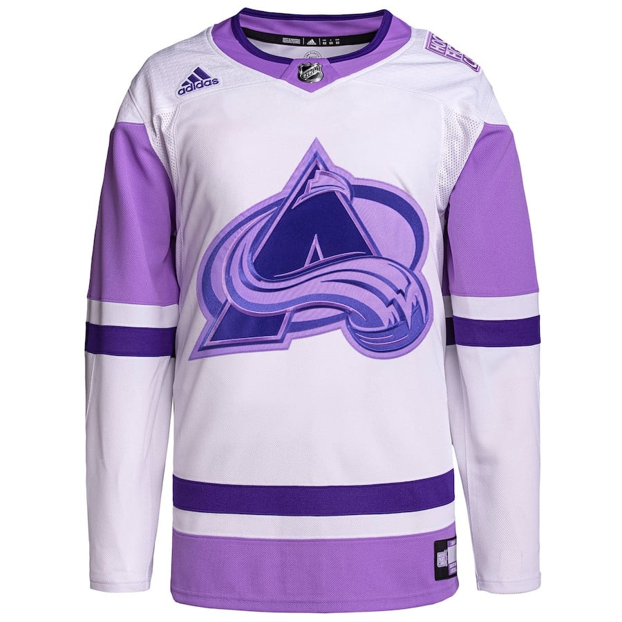 Alternative view of Colorado Avalanche Hockey Fights Cancer Primegreen Custom Men Hockey Jersey - White/Purple - JS968 