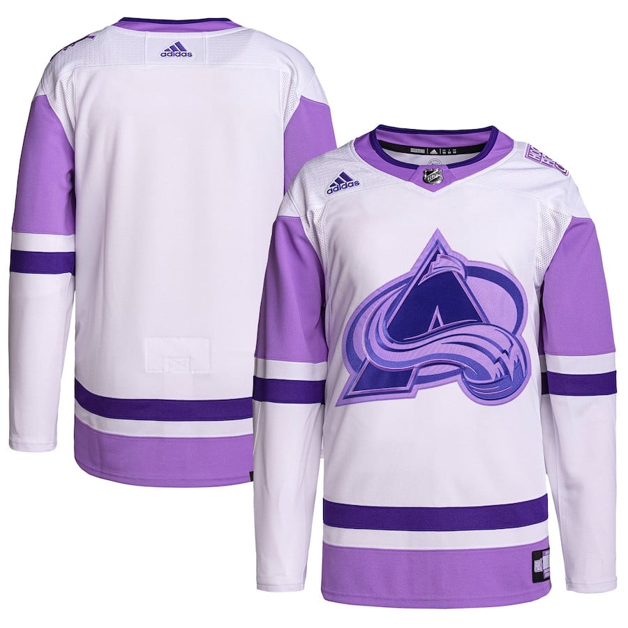 Colorado Avalanche Hockey Fights Cancer Primegreen Men Hockey Jersey - White/Purple - JS214 