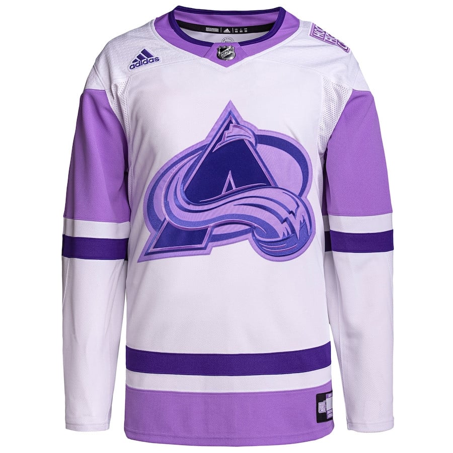 Alternative view of Colorado Avalanche Hockey Fights Cancer Primegreen Men Hockey Jersey - White/Purple - JS214 