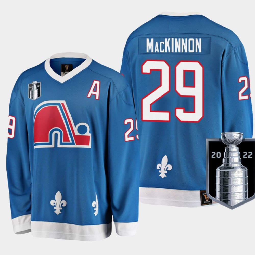 Colorado Avalanche Nathan MacKinnon 29 2022 Western Conference Champs Blue Hockey Jersey Heritage - JS997 