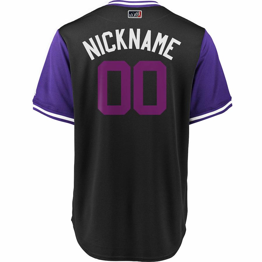 Alternative view of Colorado Rockies Majestic 2020 Players' Weekend Cool Base Pick-a-player Roster Baseball Jersey - Black Purple