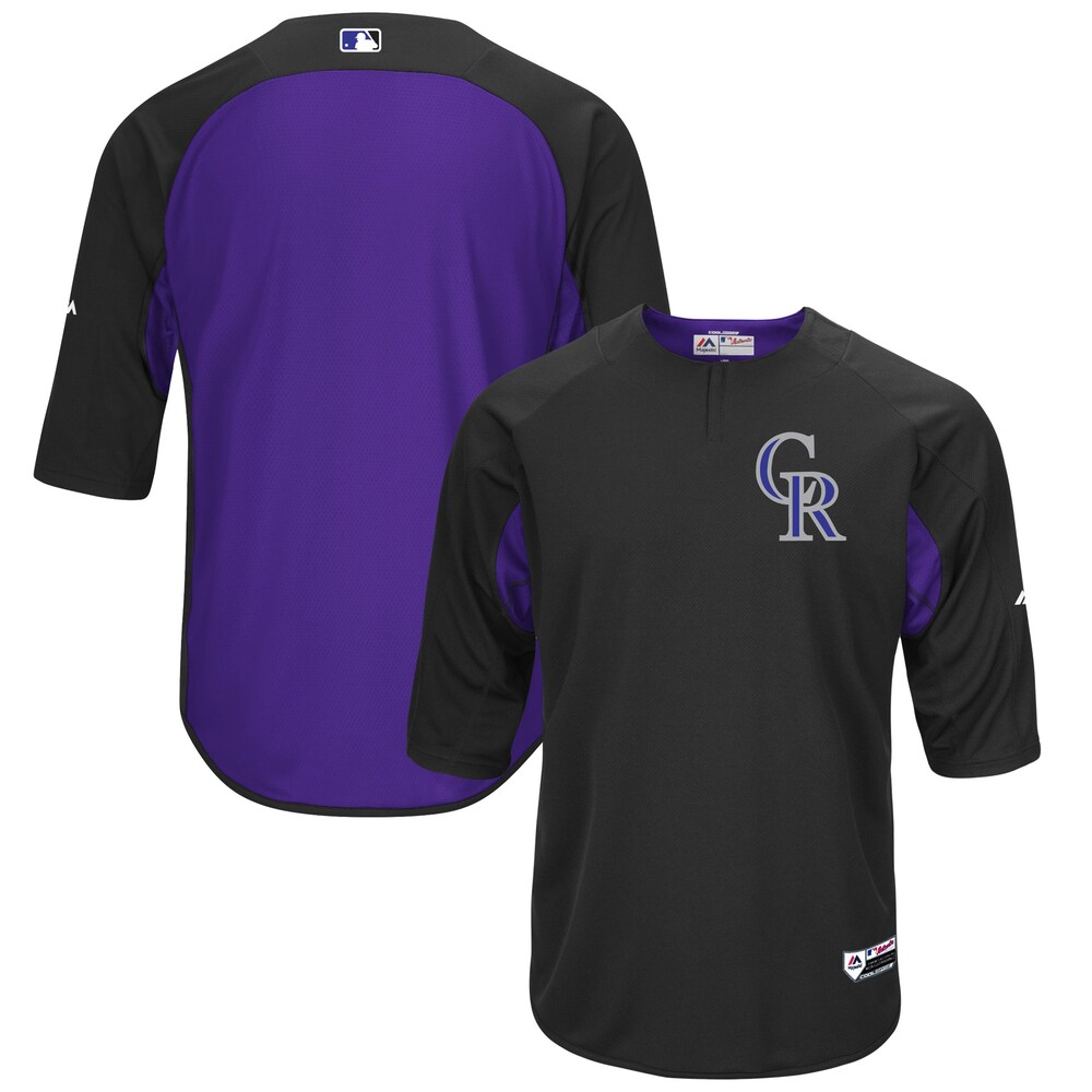 Colorado Rockies Majestic Collection On-field 3/4-sleeve Batting Practice Baseball Jersey - Black/purple