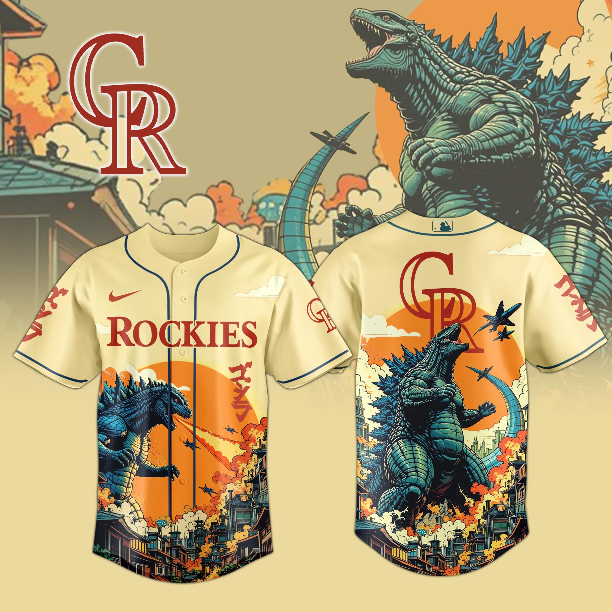 Colorado Rockies Mlb X Godzilla Attack Baseball Jersey