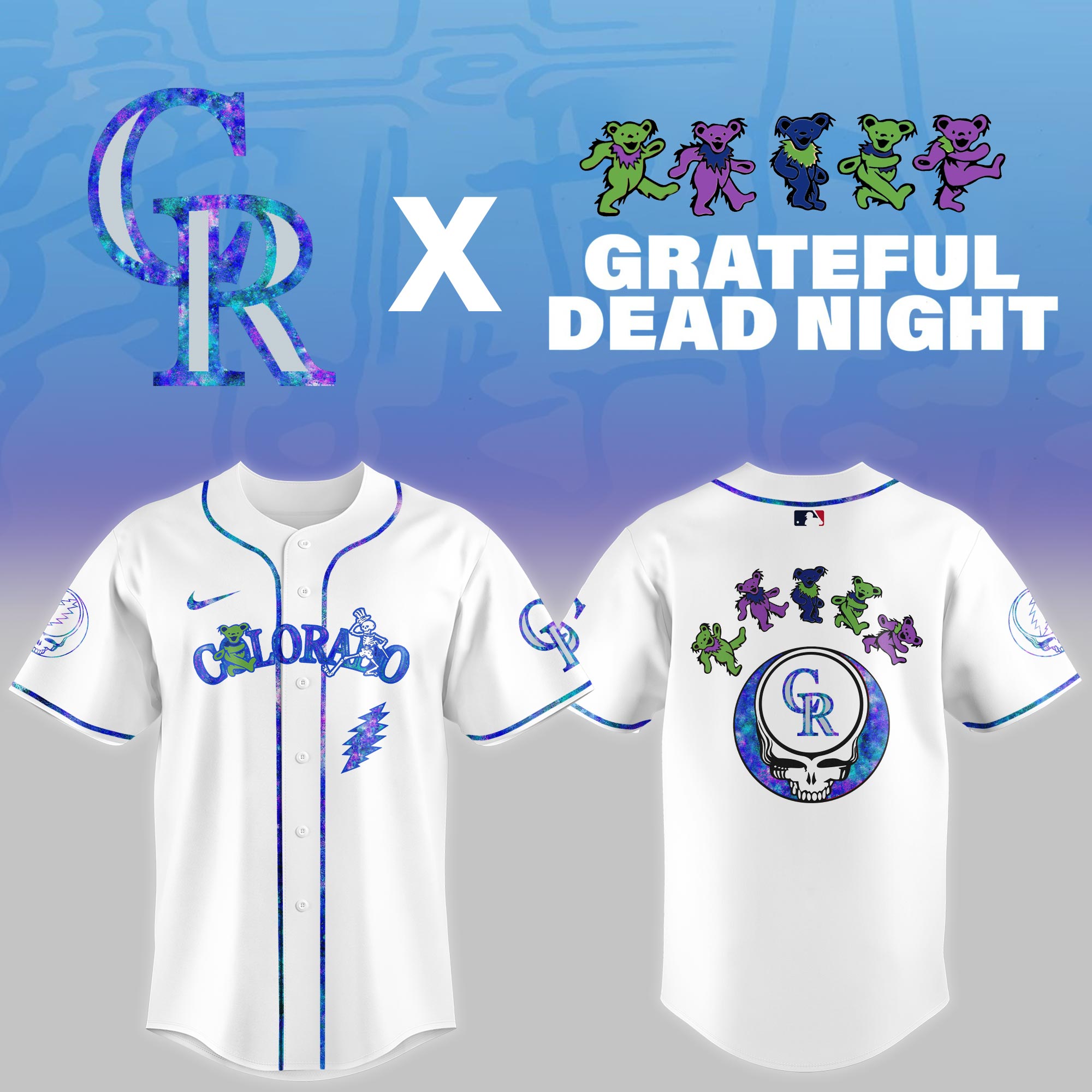 Colorado Rockies Mlb X Grateful Dead Theme Night Game Baseball Jersey
