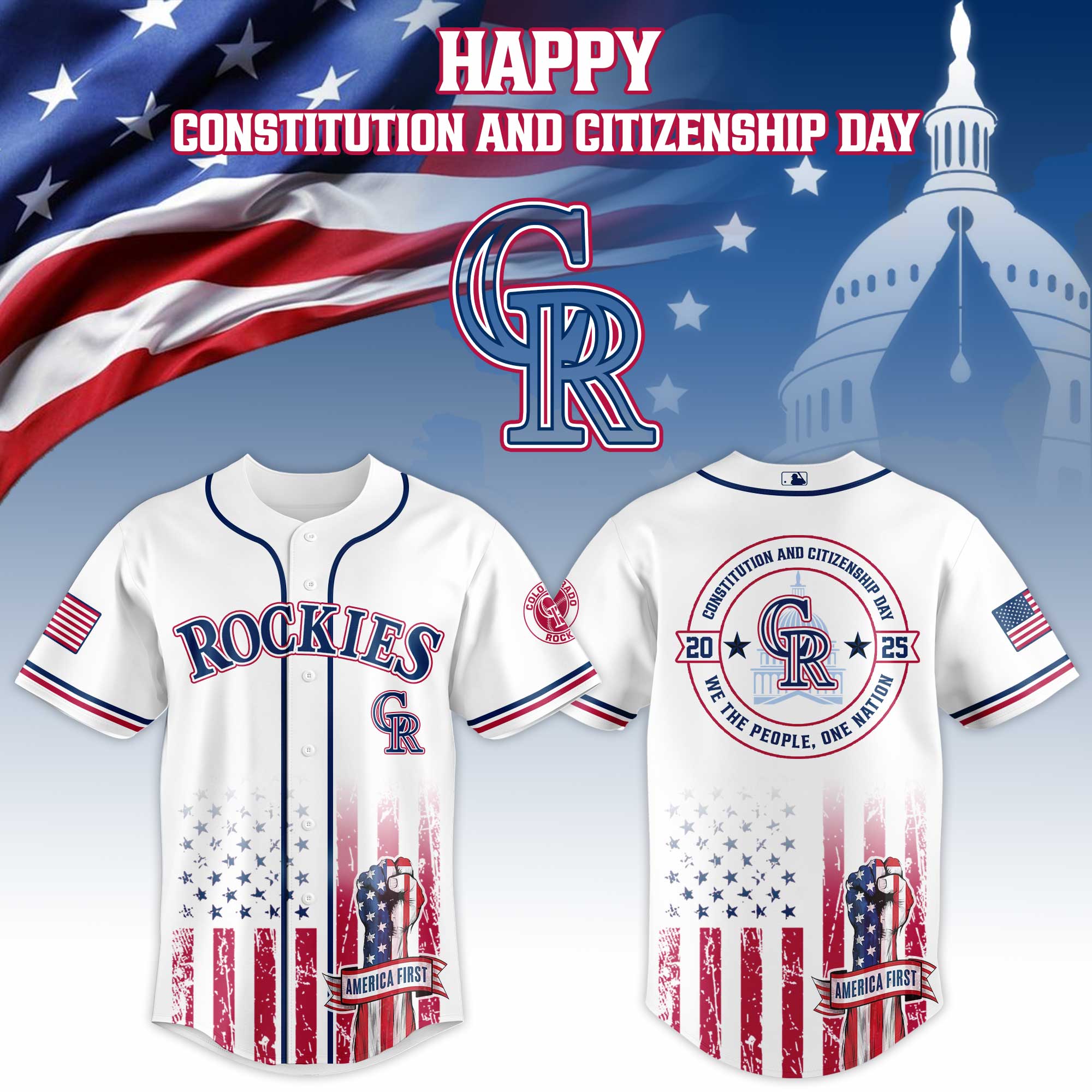 Colorado Rockies Mlb X Usa Happy Constitution And Citizenship Day Baseball Jersey