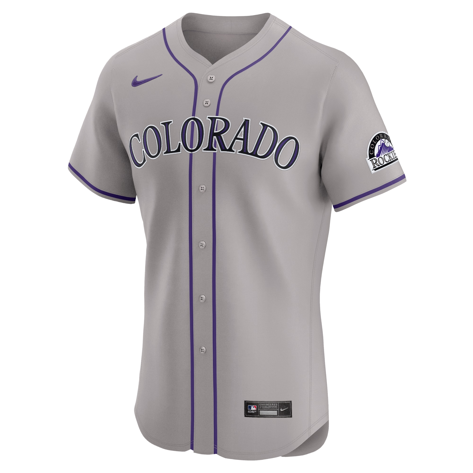 Alternative view of Colorado Rockies Road 2024 Jackie Robinson Day Elite Baseball Jersey - Gray