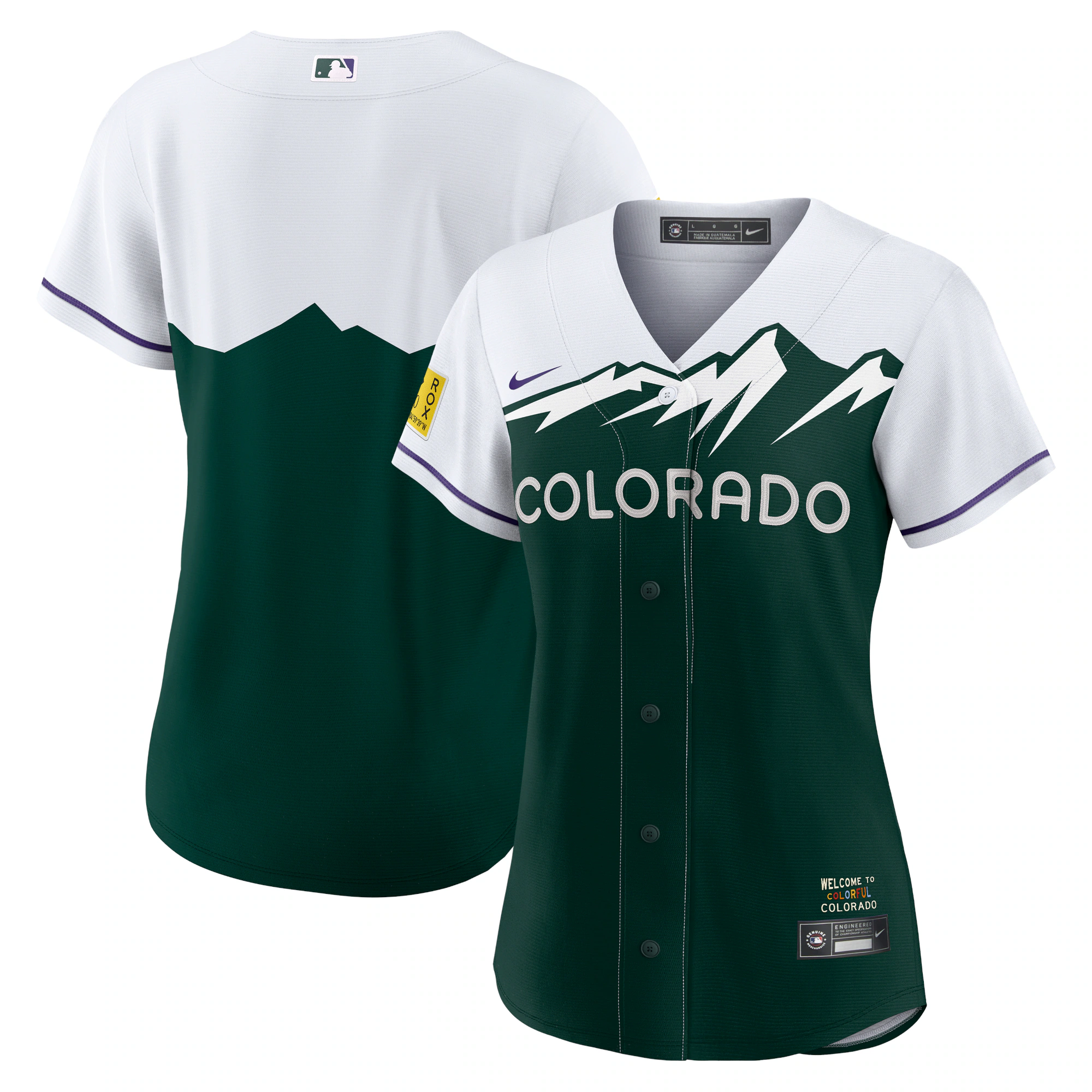 Colorado Rockies Women’s City Connect Replica Team Baseball Jersey – White/forest Green