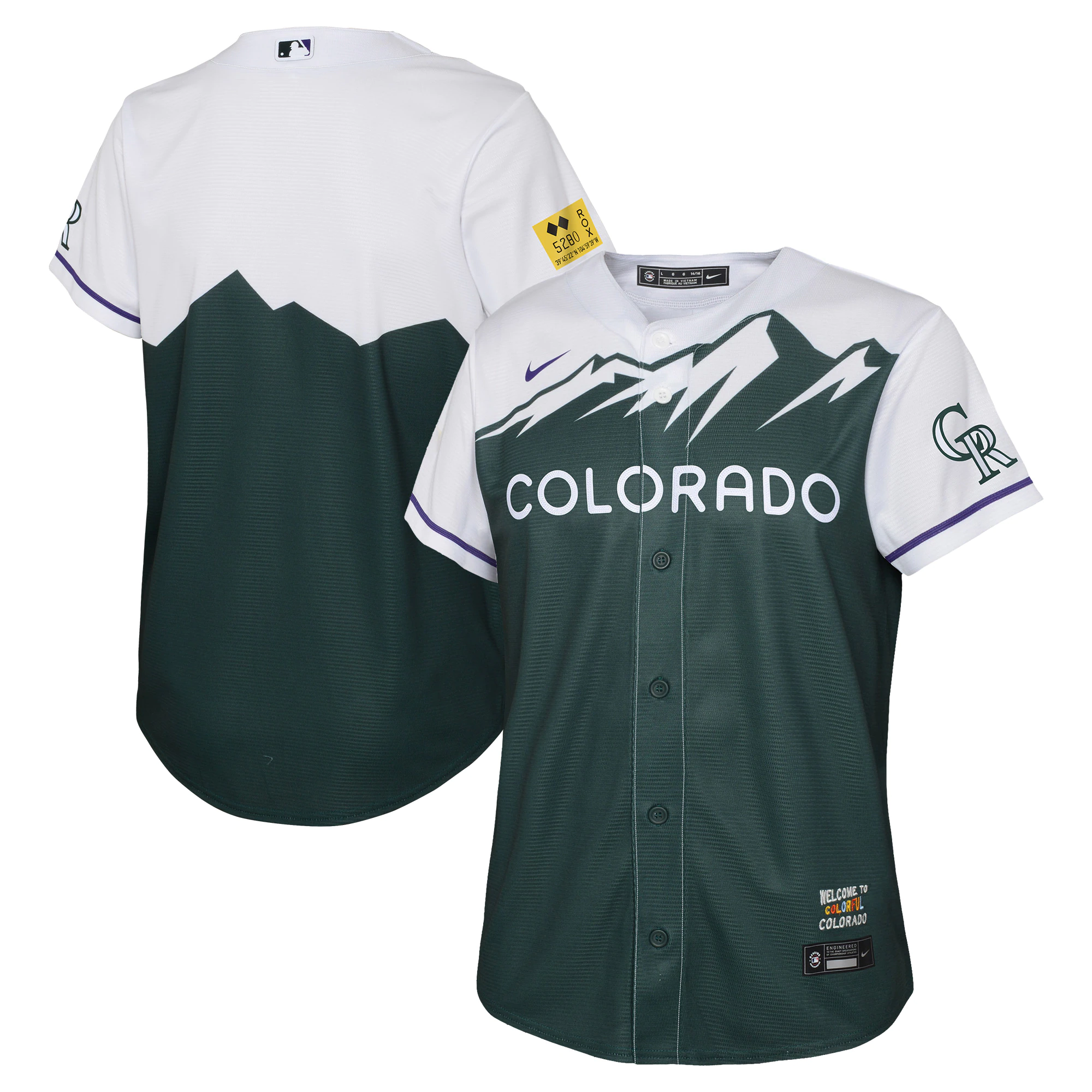 Colorado Rockies Youth 2022 City Connect Replica Team Baseball Jersey - Green
