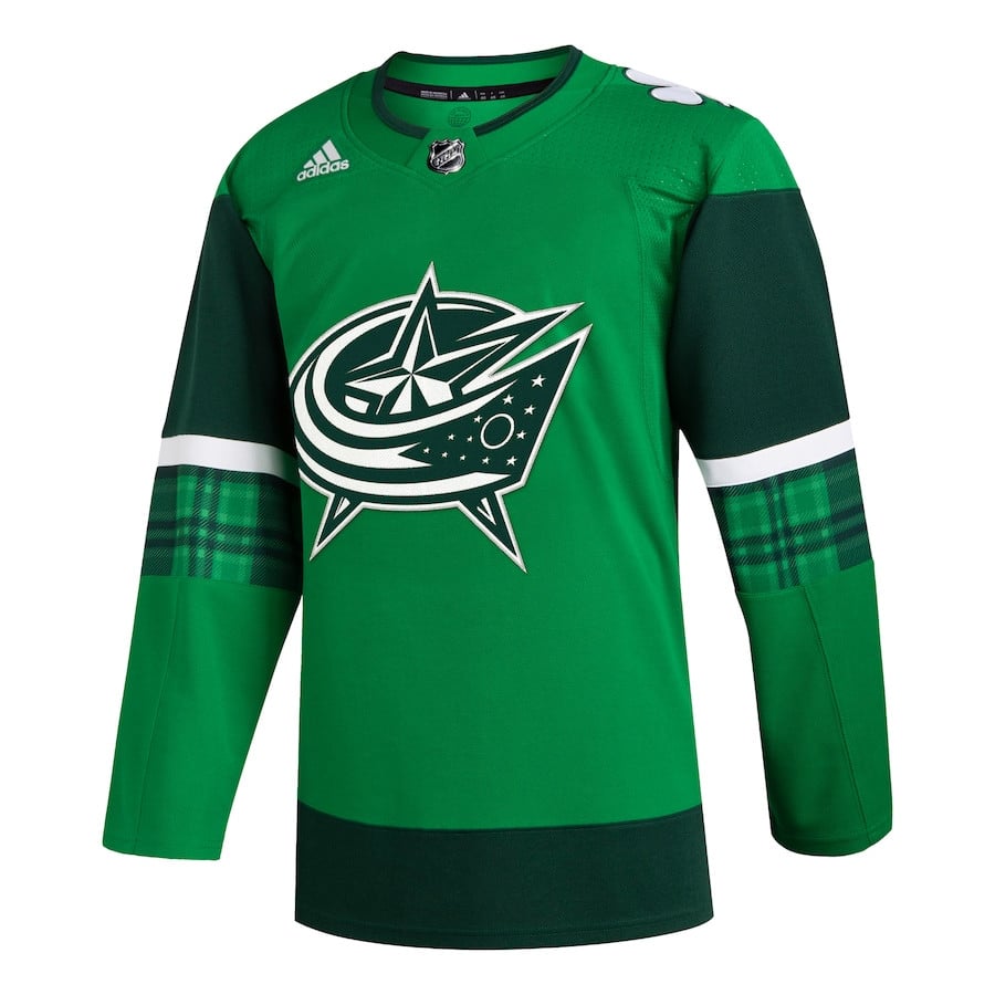 Alternative view of Columbus Blue Jackets 2023 St. Patrick's Day Primegreen Men Jersey - Kelly Green - JS692 