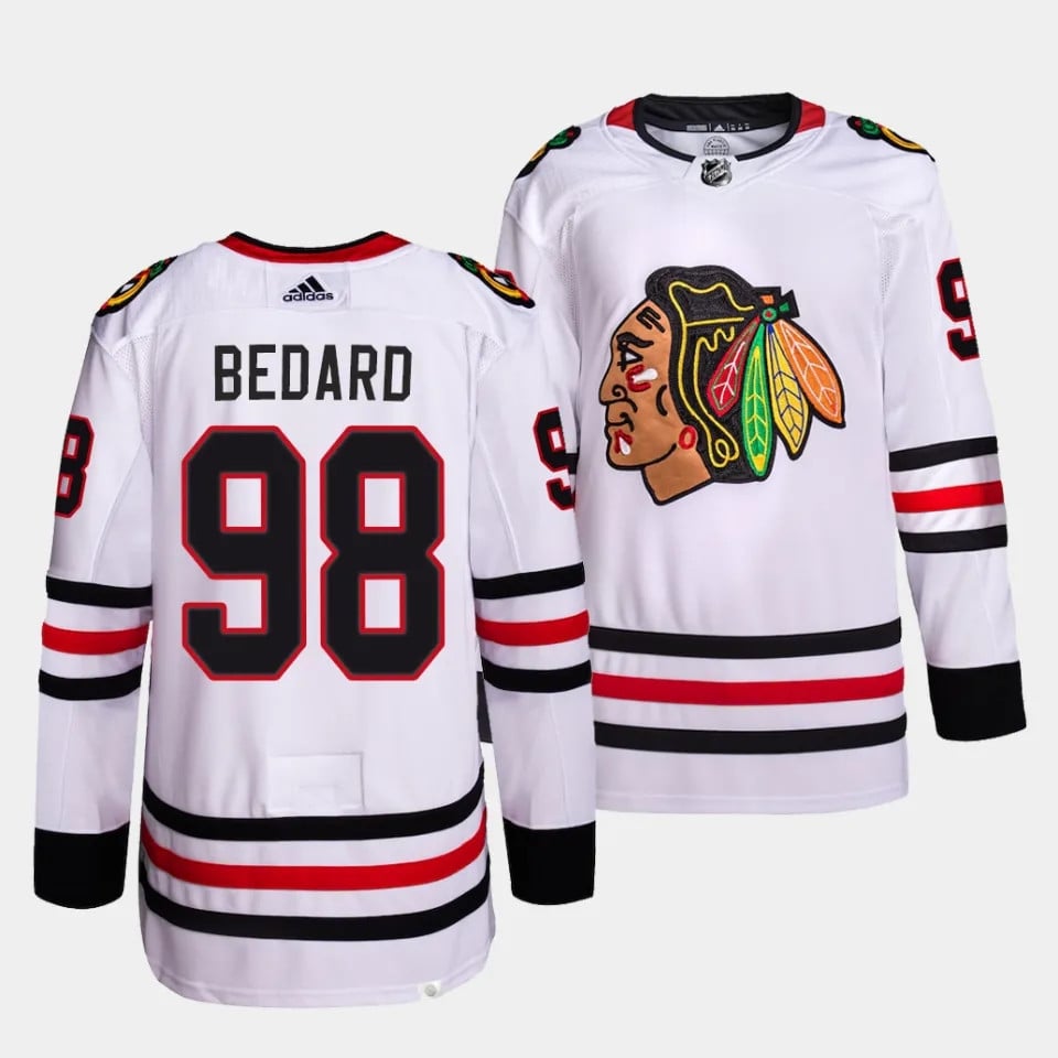 Connor Bedard #98 Chicago Blackhawks 2023 Draft Away Men Hockey Jersey - White - JS917 
