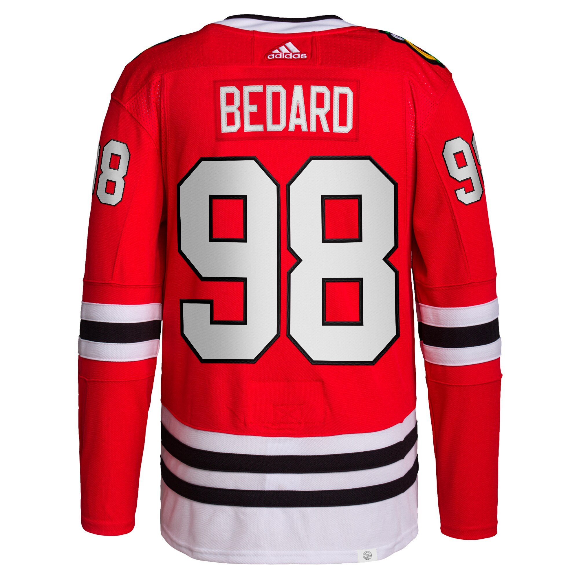 Alternative view of Connor Bedard 98 Chicago Blackhawks 2023 Draft Home Breakaway Men Hockey Jersey - Red - JS704 