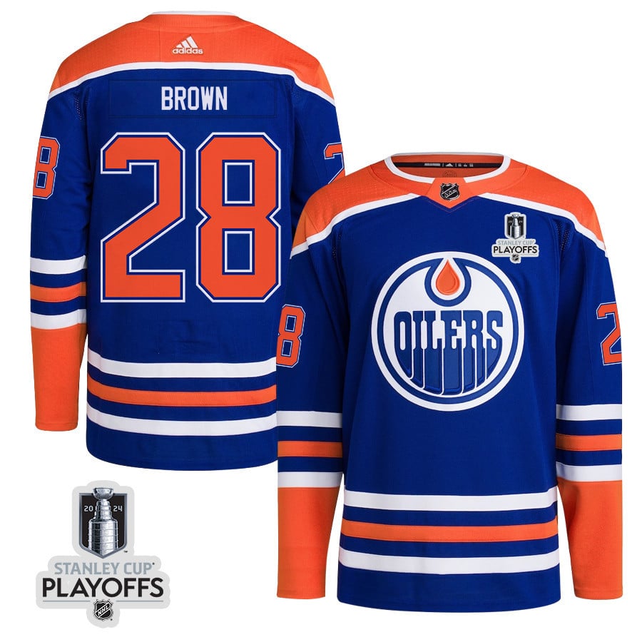 Connor Brown 28 Edmonton Oilers 2024 NHL Playoffs Patch Home Hockey Jersey - Men - JS514 