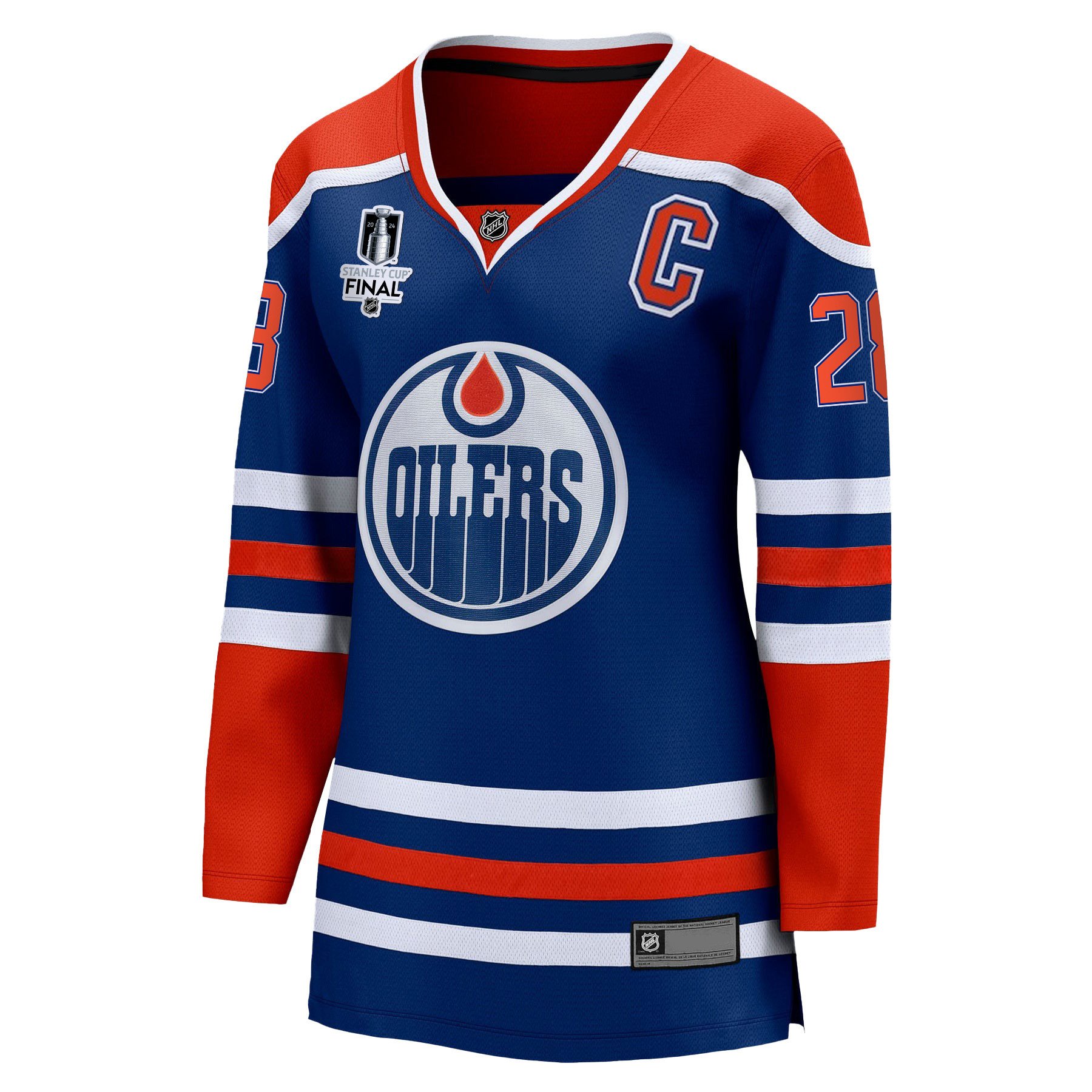 Alternative view of Connor Brown 28 Edmonton Oilers 2024 STANLEY CUP Final Women's Home Hockey Jersey - Royal - JS722 