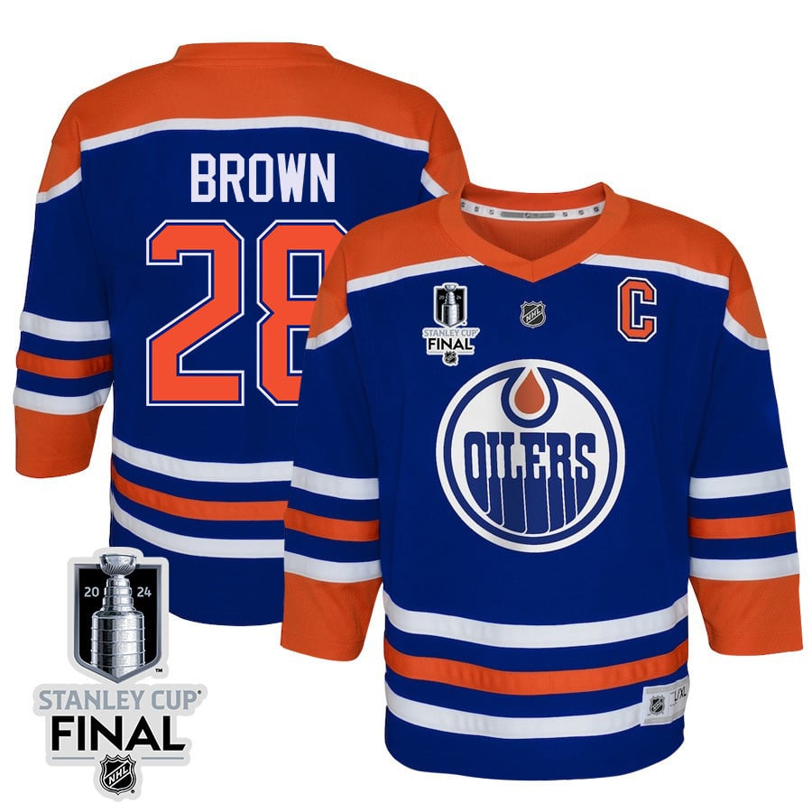 Connor Brown 28 Edmonton Oilers 2024 STANLEY CUP Final Youth Home Hockey Jersey - Royal - JS933 