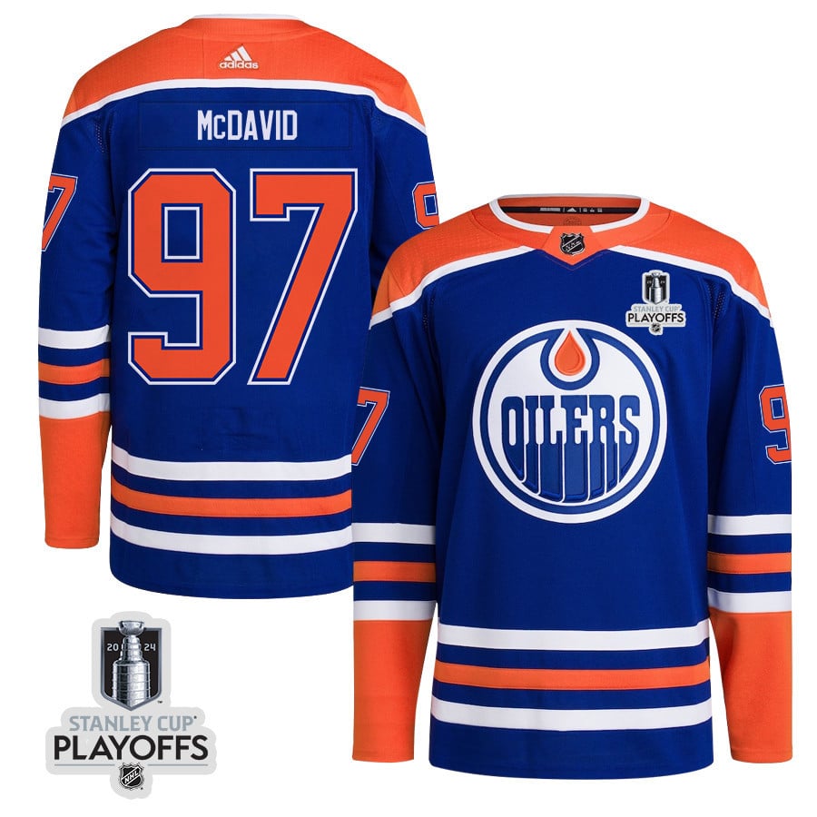 Connor McDavid 97 Edmonton Oilers 2024 NHL Playoffs Patch Home Hockey Jersey - Men - JS192 
