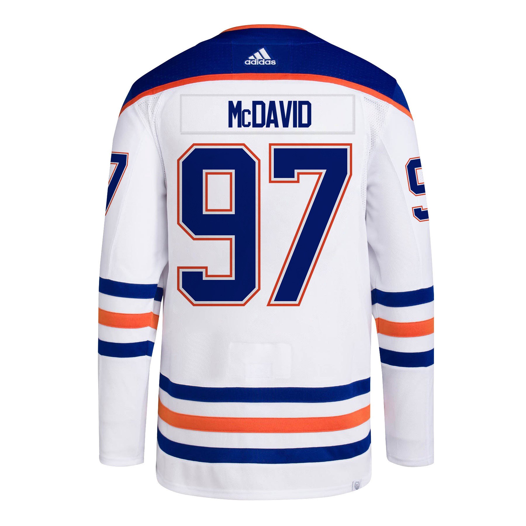 Alternative view of Connor McDavid 97 Edmonton Oilers 2024 STANLEY CUP Final Away Hockey Jersey - Men, White - JS870 