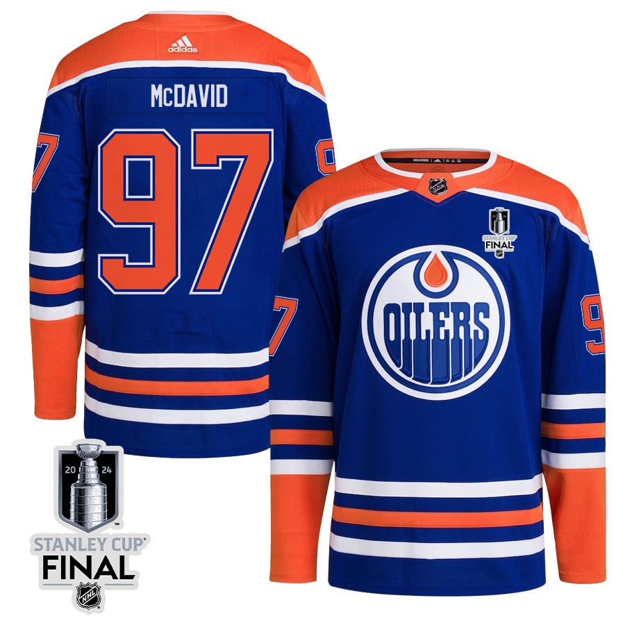 Connor McDavid 97 Edmonton Oilers 2024 STANLEY CUP Final Home Primegreen Hockey Jersey - Men, Royal - JS744 