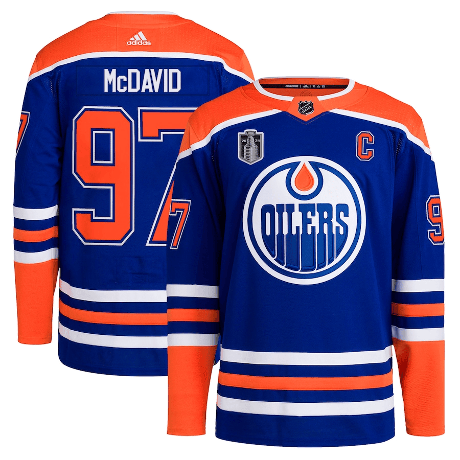 Connor McDavid 97 Edmonton Oilers 2024 Stanley Cup Final Home Primegreen Player Hockey Jersey – Royal - JS443 