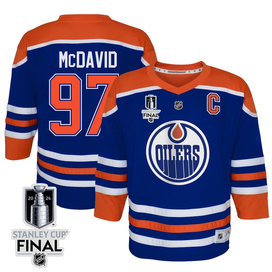 Connor McDavid 97 Edmonton Oilers 2024 STANLEY CUP Final Youth Home Hockey Jersey - Royal - JS844 