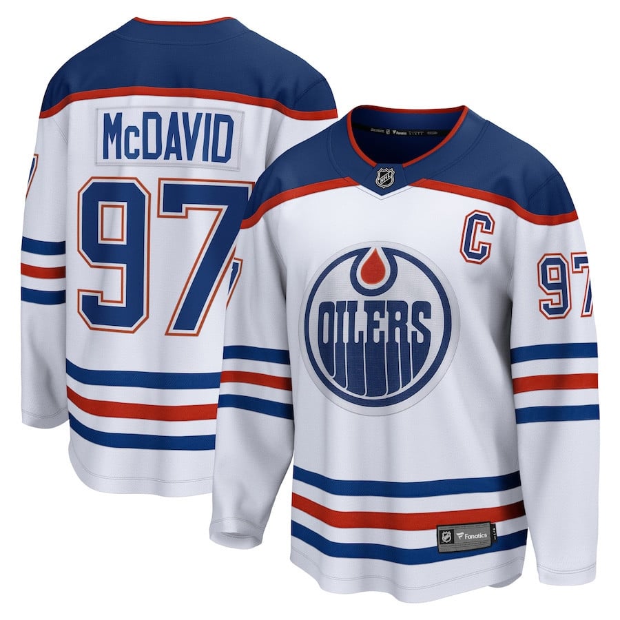 Connor McDavid 97 Edmonton Oilers Away Breakaway Hockey Jersey - Men, White - JS443 