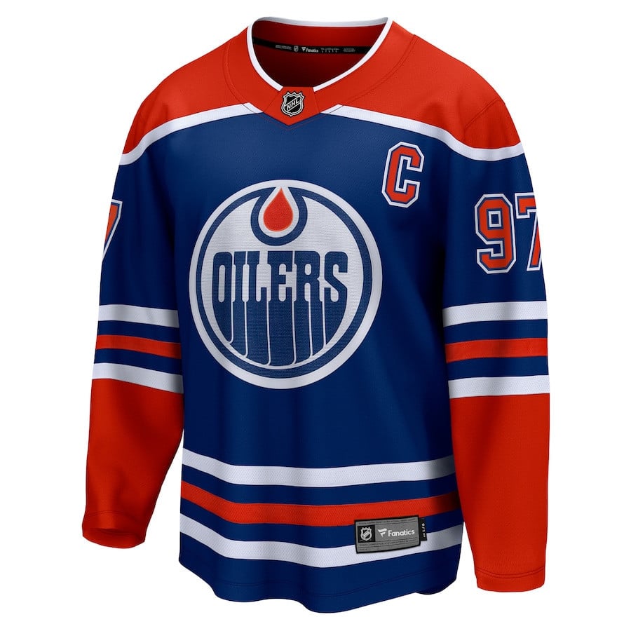 Alternative view of Connor McDavid 97 Edmonton Oilers Home Breakaway Hockey Jersey - Men, Navy - JS118 