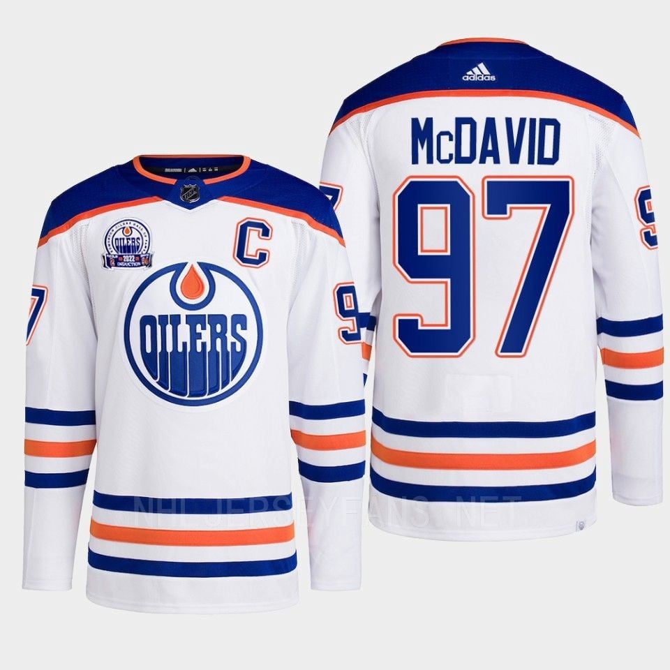 Connor McDavid 97 Edmonton Oilers White Hockey Jersey 2022 Lee Ryan Hall Of Fame Patch Away - JS653 
