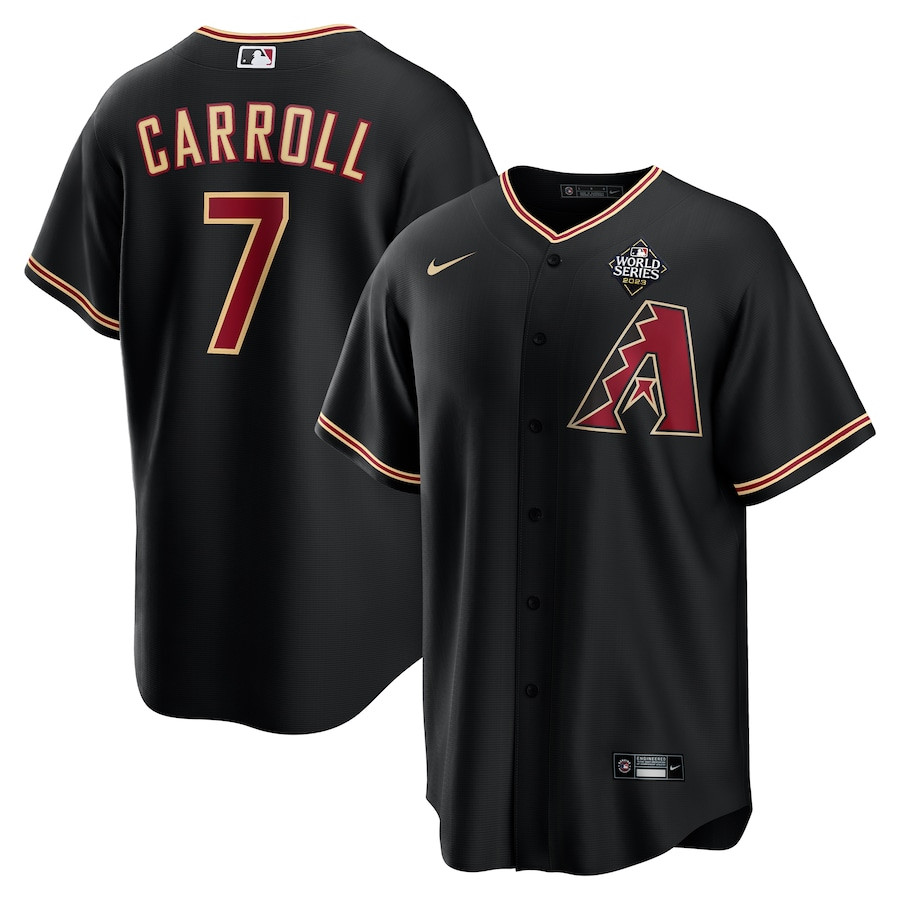 Corbin Carroll 7 Arizona Diamondbacks 2023 World Series Men Baseball Jersey - Black
