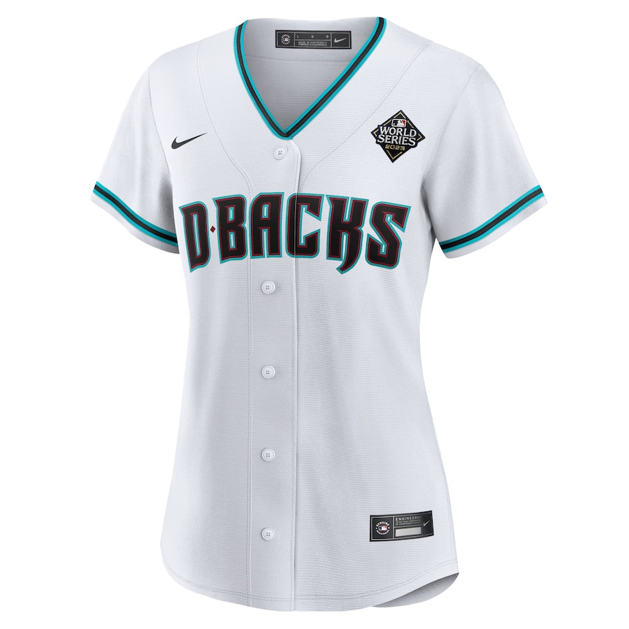 Alternative view of Corbin Carroll 7 Arizona Diamondbacks 2023 World Series Women Baseball Jersey - White