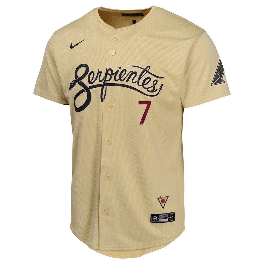 Alternative view of Corbin Carroll 7 Arizona Diamondbacks City Connect Limited YOUTH Jersey - Sand