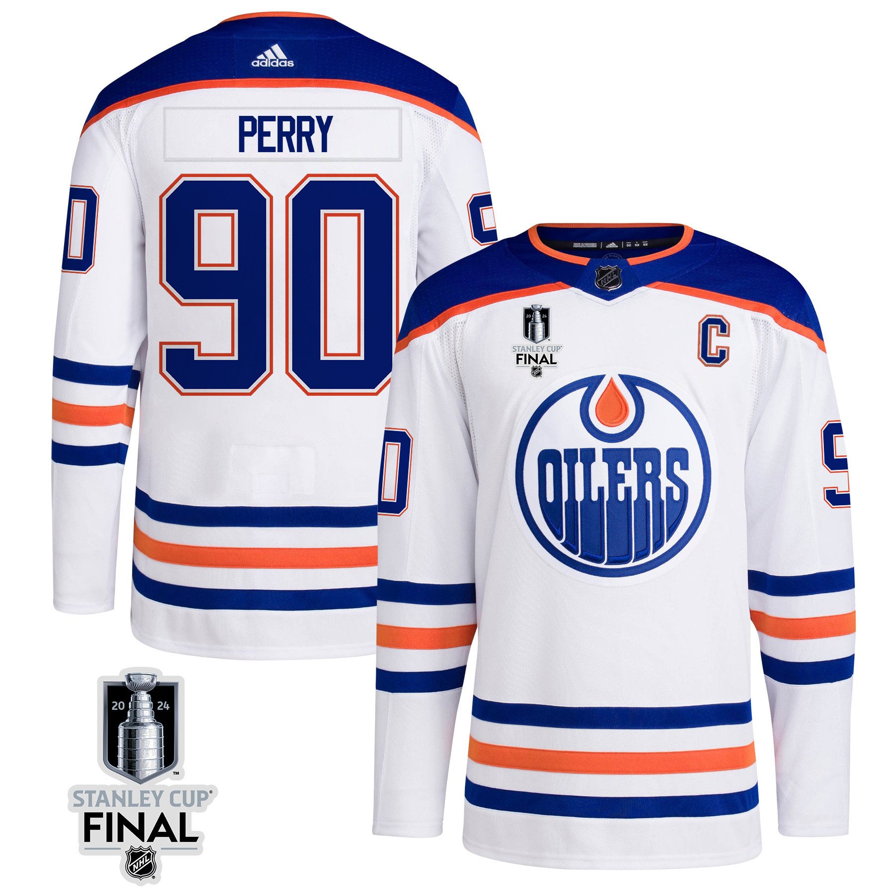 Corey Perry 90 Edmonton Oilers 2024 STANLEY CUP Final Away Hockey Jersey - Men, White - JS837 