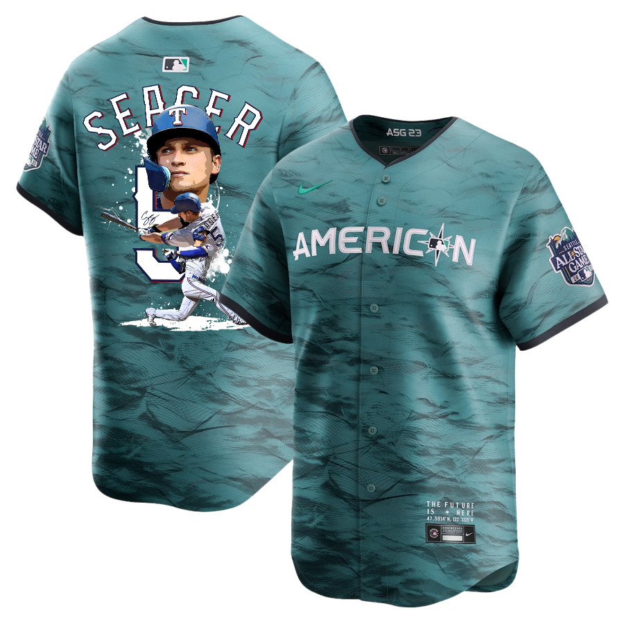 Corey Seager 5 Texas Rangers Signed Posture 2023 All-Star Game Limited Player Men Baseball Jersey - Teal - JS455 