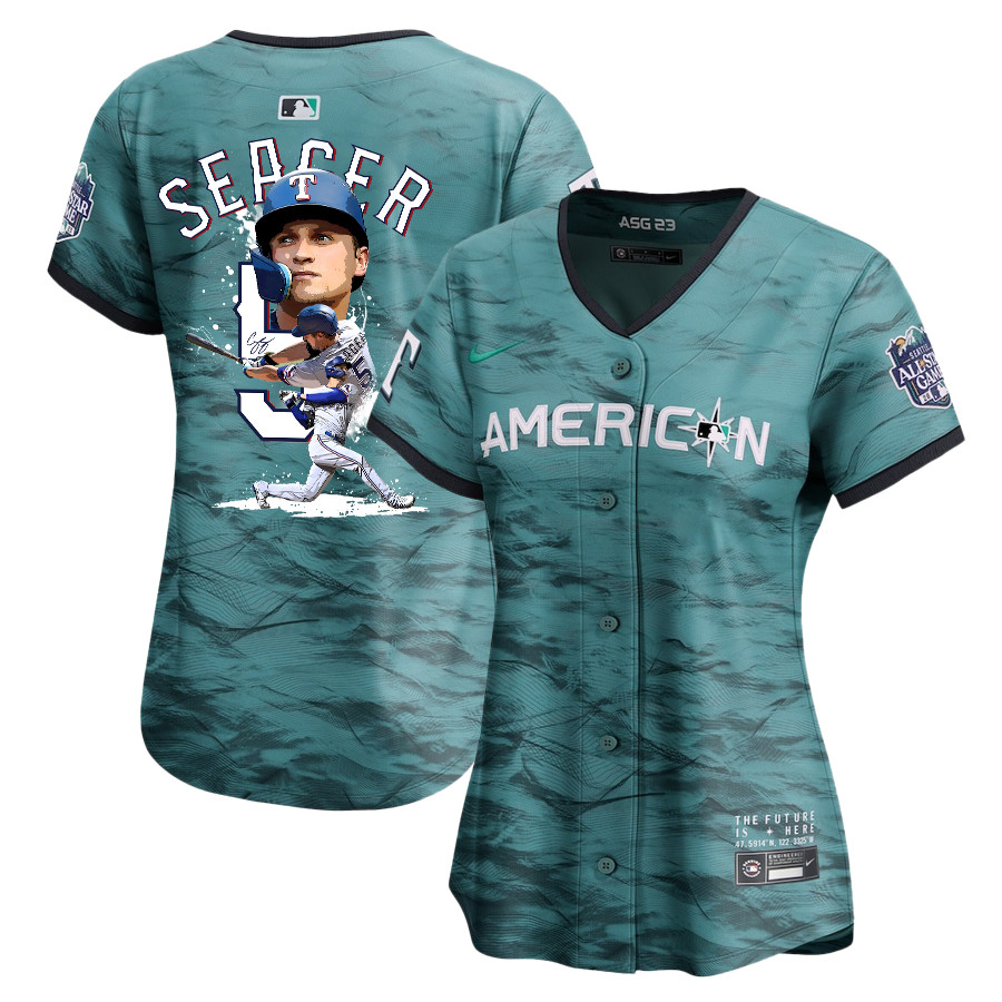 Corey Seager 5 Texas Rangers Signed Posture 2023 All-Star Game Limited Player Women Baseball Jersey - Teal - JS806 