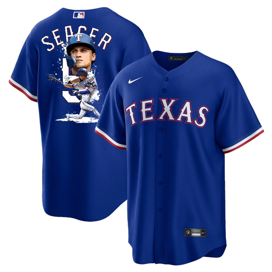 Corey Seager 5 Texas Rangers Signed Posture 2023 Alternate Player Men Baseball Jersey - Royal - JS499 
