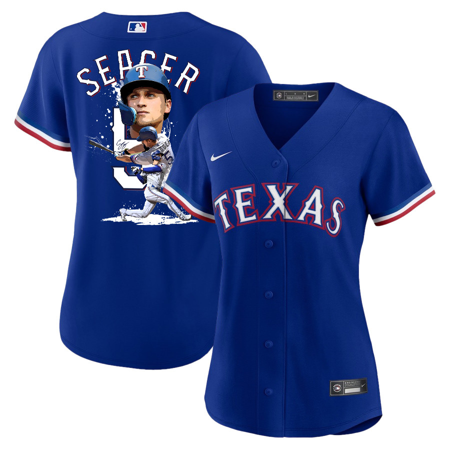 Corey Seager 5 Texas Rangers Signed Posture 2023 Alternate Player Women Baseball Jersey - Royal - JS461 