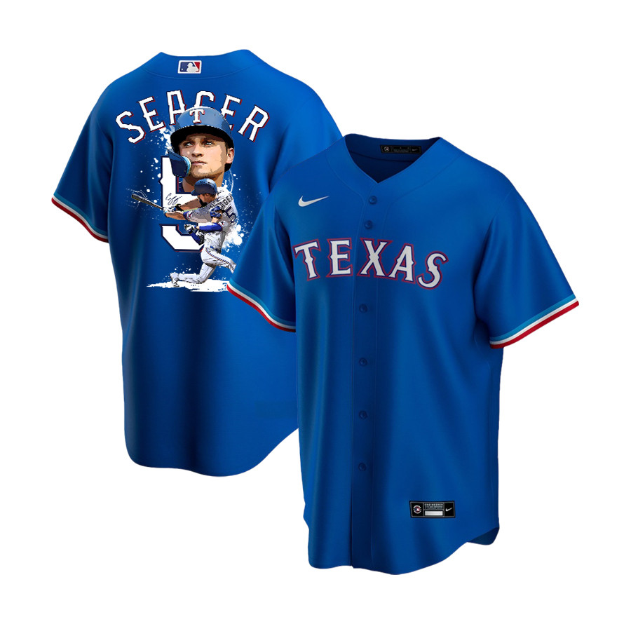 Corey Seager 5 Texas Rangers Signed Posture 2023 Alternate Player YOUTH Baseball Jersey - Royal - JS727 